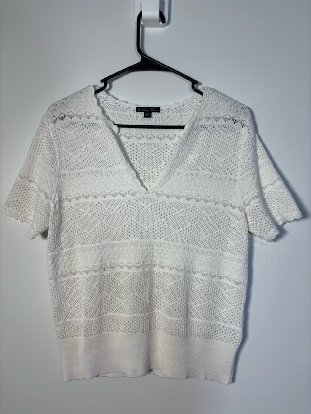 Brooks Brothers White Openwork Knit Top